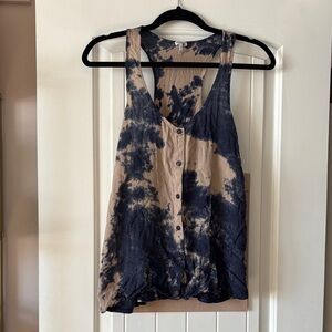 Splendid Navy and Beige Tie-Dye Tank Top